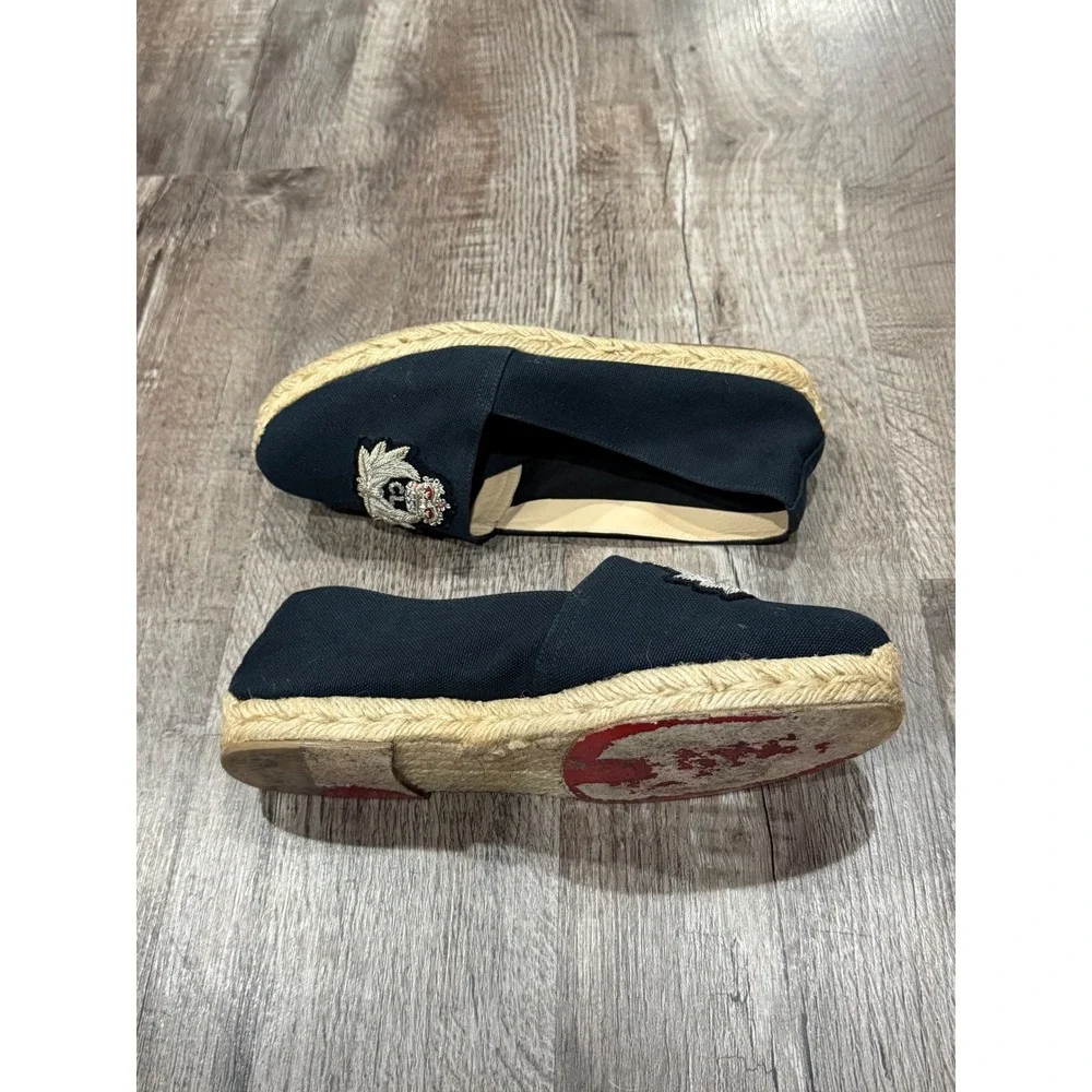 Christian Louboutin Black Canvas Crest Embroidered Espadrille Flats Red Bottoms